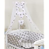 10 Piezas Juego de Ropa de Cama para Cuna 140 x 70 cm bebé Edredón Dosel Protector Estrella Gris